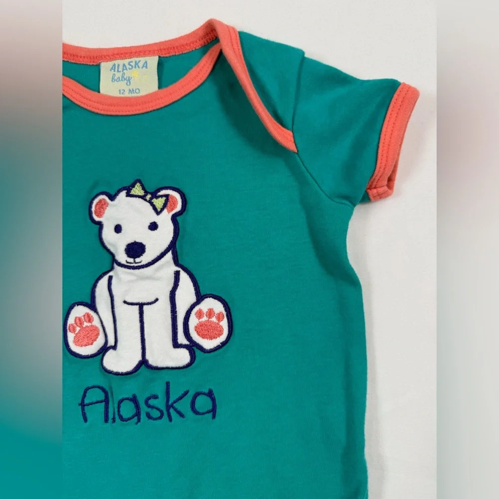 ALASKA BABY VTG Baby Girls' Polar Bear Embroidered One-Piece‎ Bodysuit 12M